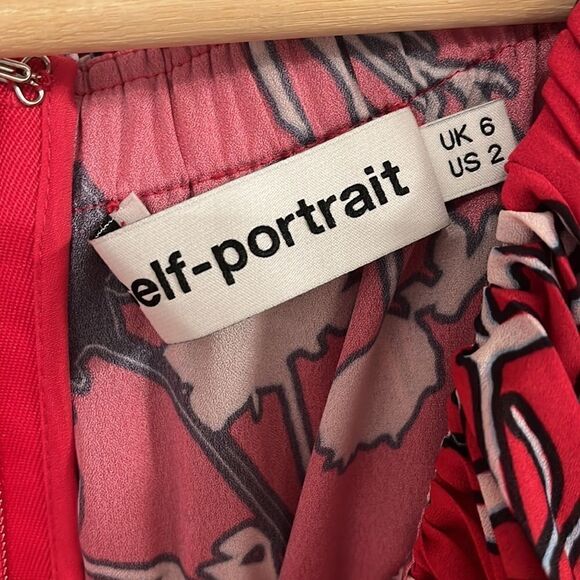 Self Portrait off shoulder pleated floral pattern mini dress - size 2 - Picture 8 of 12